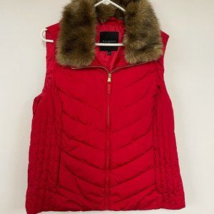 Talbots Red Fur Collar Down Vest